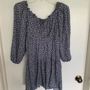 Floral Blue Dress with Long Sleeves